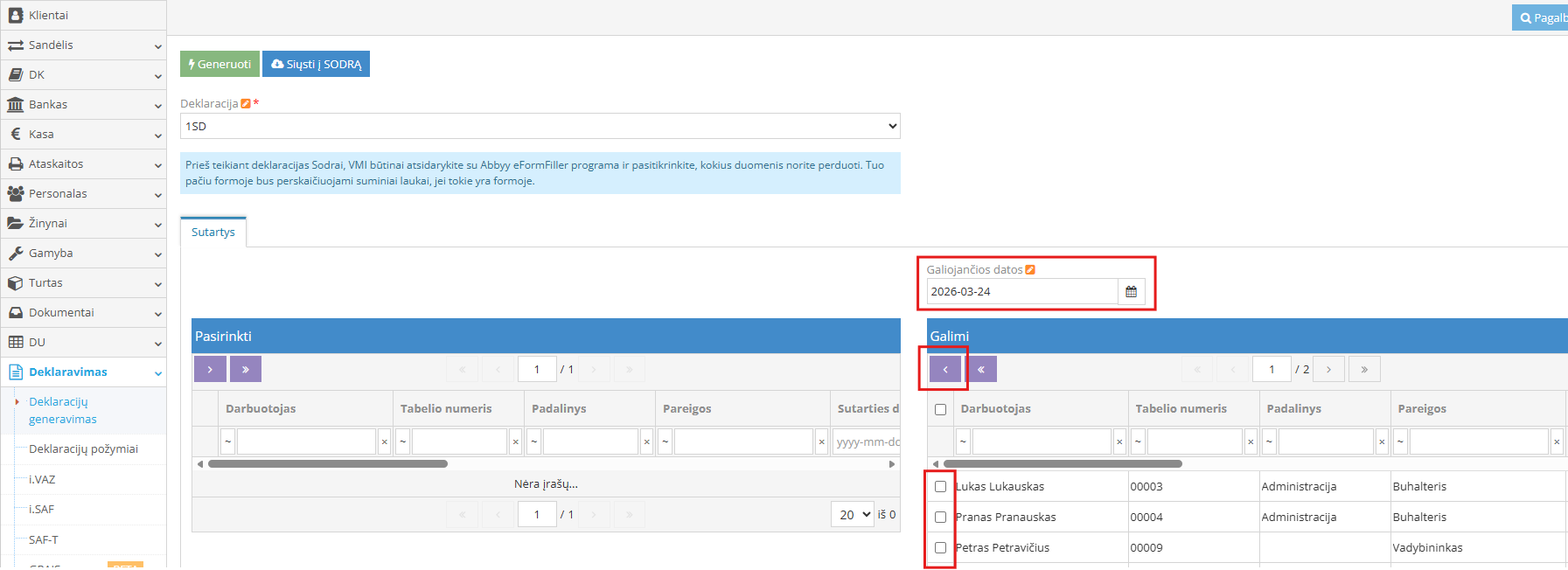 sd deklaracijos generavimas